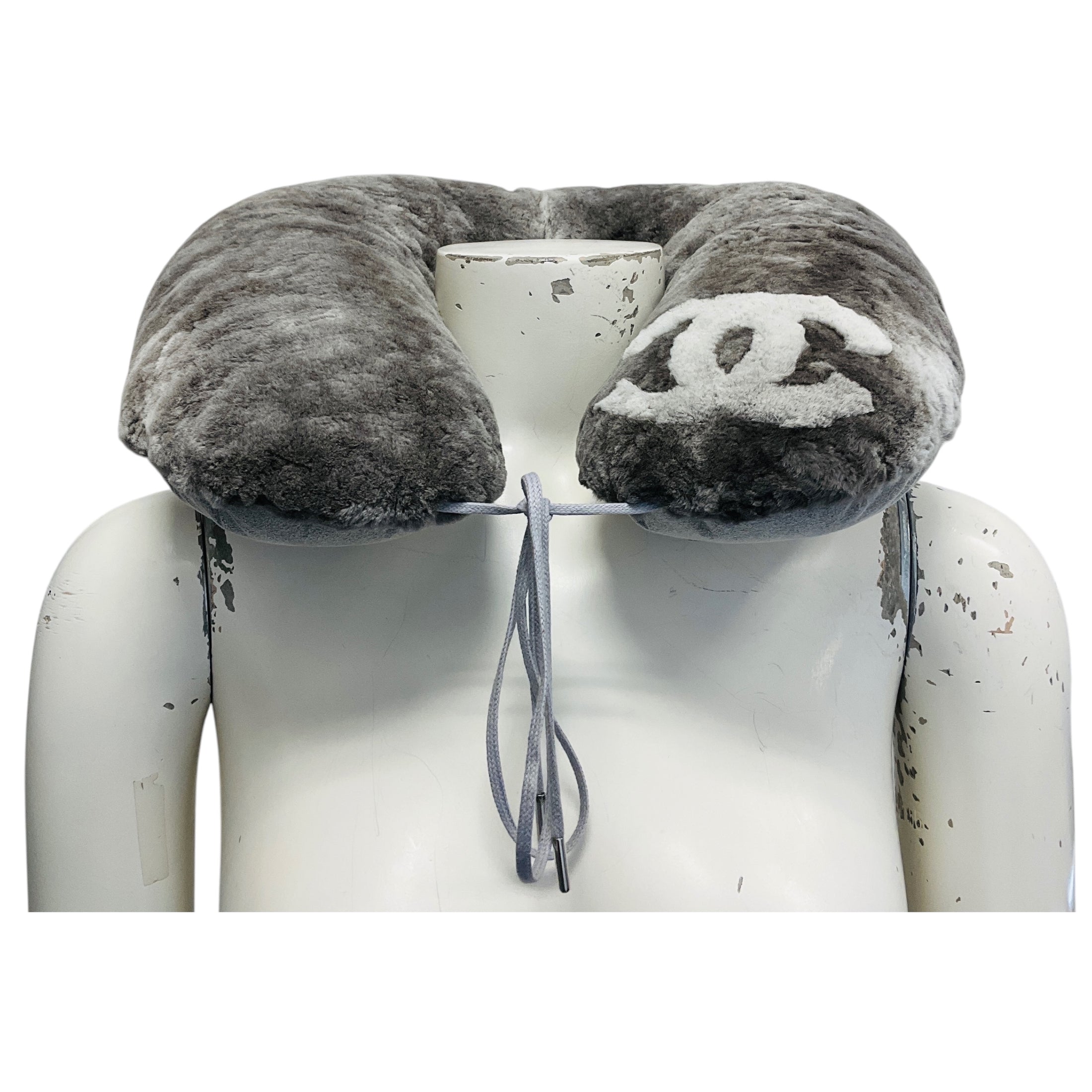 Chanel Grey CC Logo Orylag Rabbit Fur Travel Neck Pillow