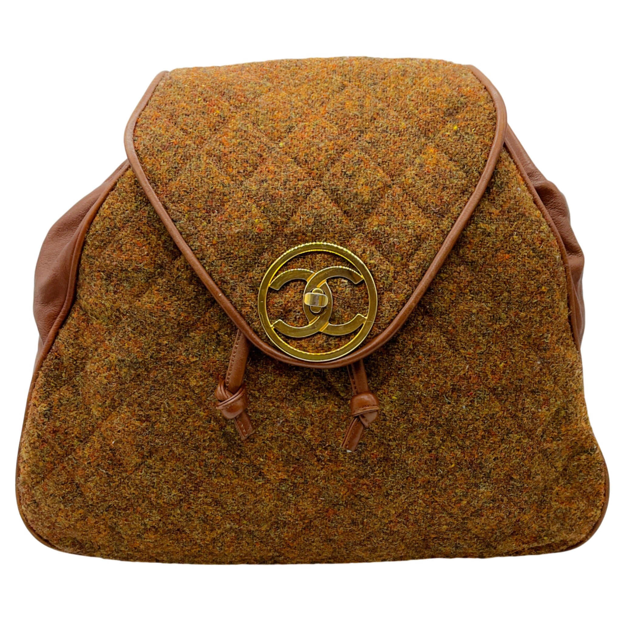 Chanel Vintage 1990's Brown Wool / Leather Backpack