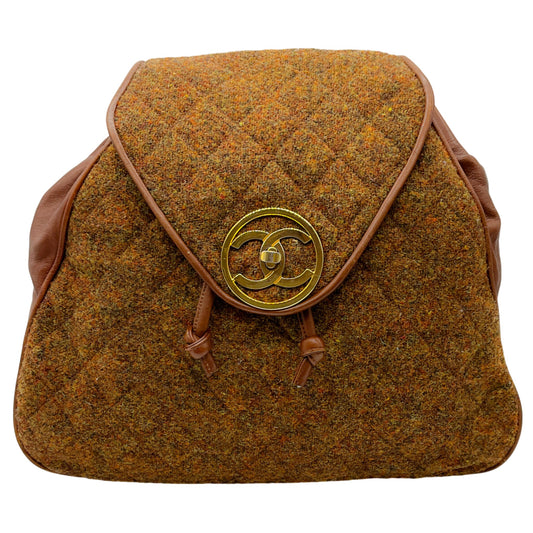 Chanel Vintage 1990's Brown Wool / Leather Backpack