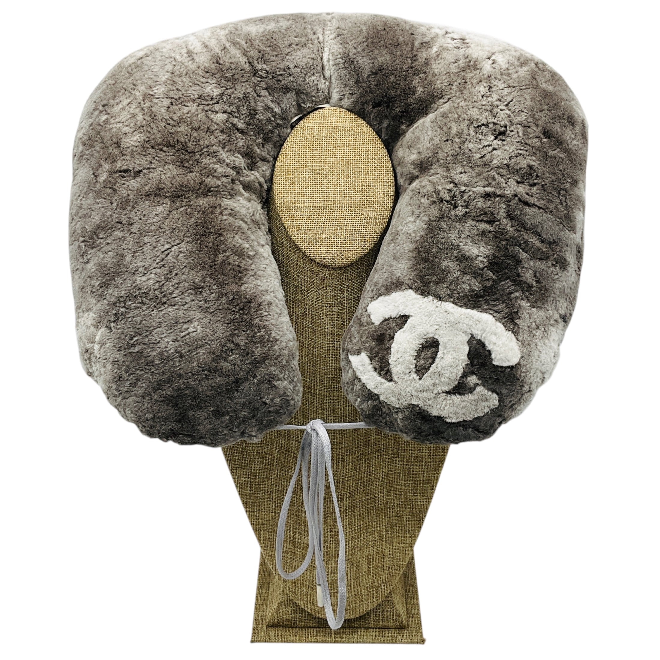 Chanel Grey CC Logo Orylag Rabbit Fur Travel Neck Pillow