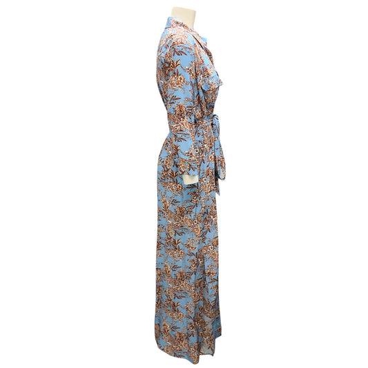 L'Agence Blue / Brown Printed Button-down Silk Maxi Dress