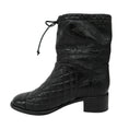 Load image into Gallery viewer, Chanel Black Matelasse Quilted Patent Leather Cap Toe Block Heel Mid Calf Boots
