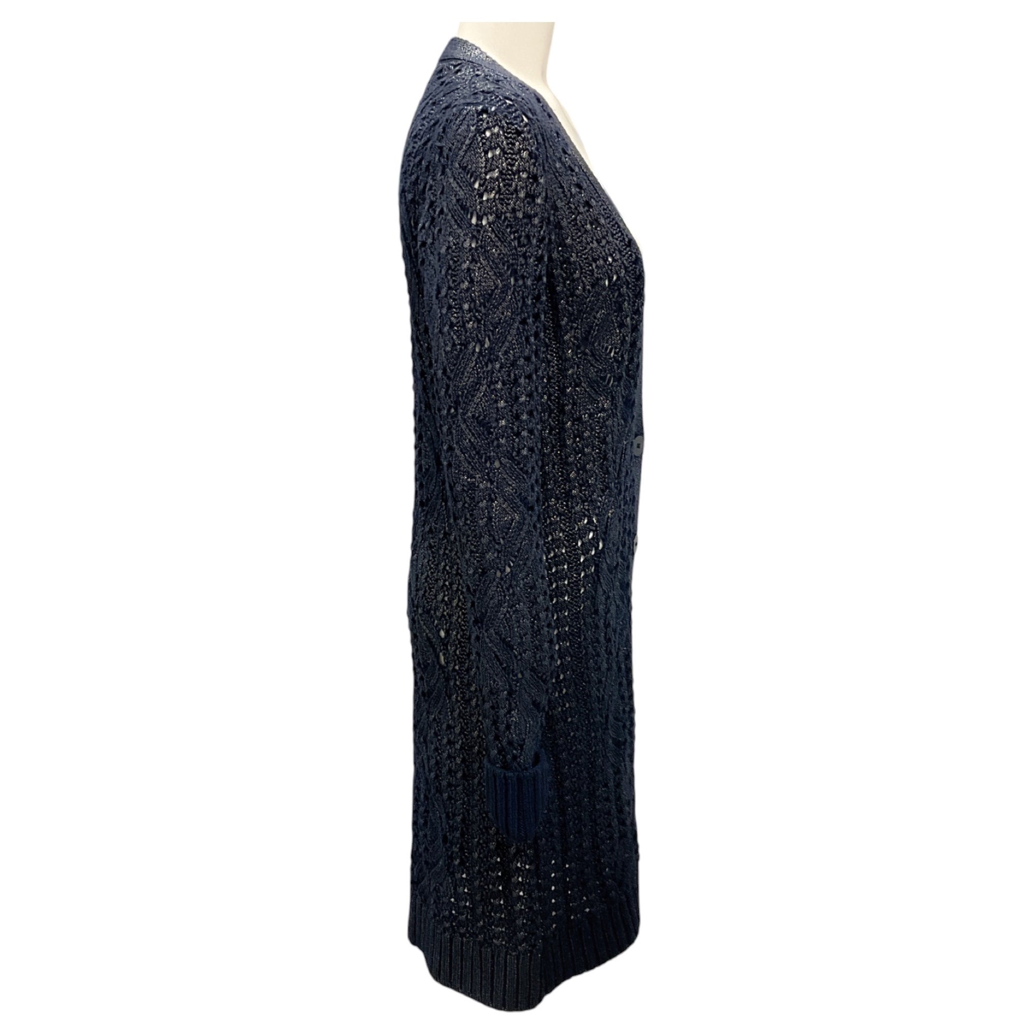 Oscar de la Renta 2013 Navy Metallic Knit Long Cardigan Sweater