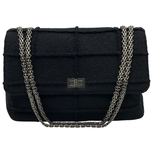 Chanel Vintage 1990's Black Wool Jumbo Flap Bag
