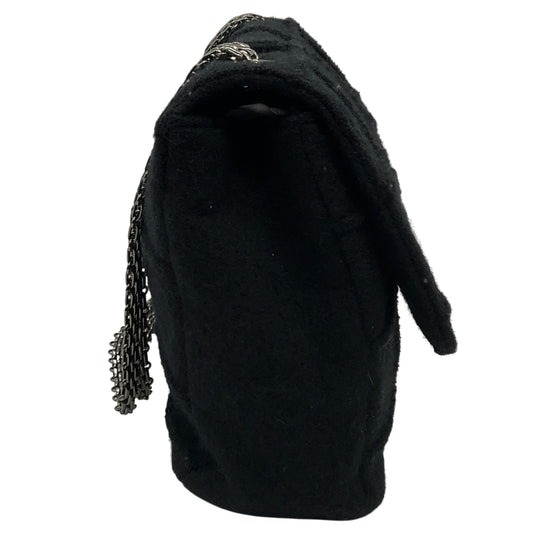 Chanel Vintage 1990's Black Wool Jumbo Flap Bag