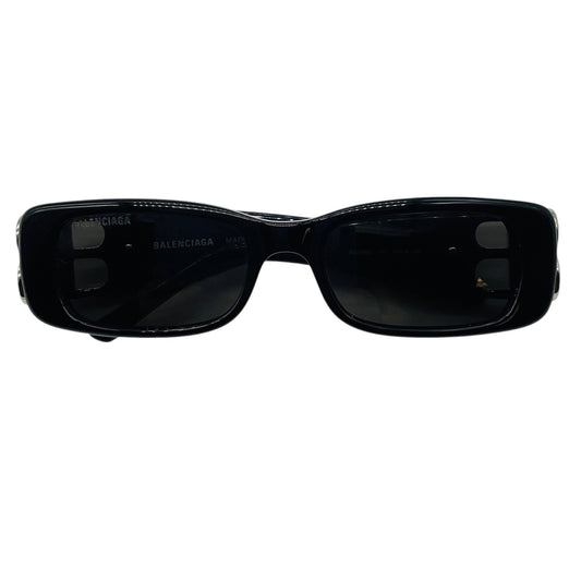 Balenciaga Black / Silver Crystal Embellished BB Logo Rectangular Shape Acetate Narrow Dynasty Sunglasses