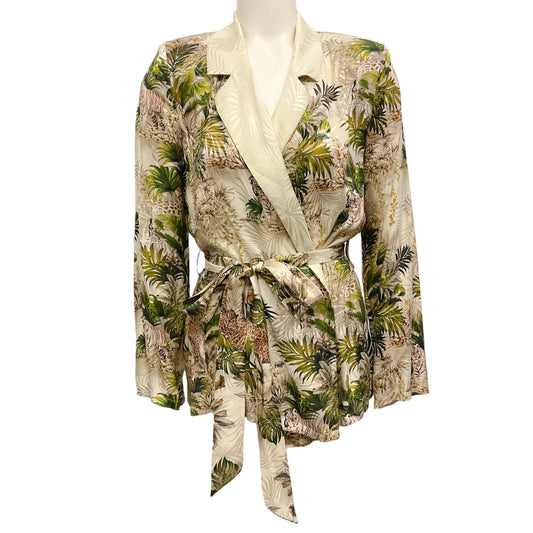 L'Agence Brown Jungle Print Wrap Kimono Jacket
