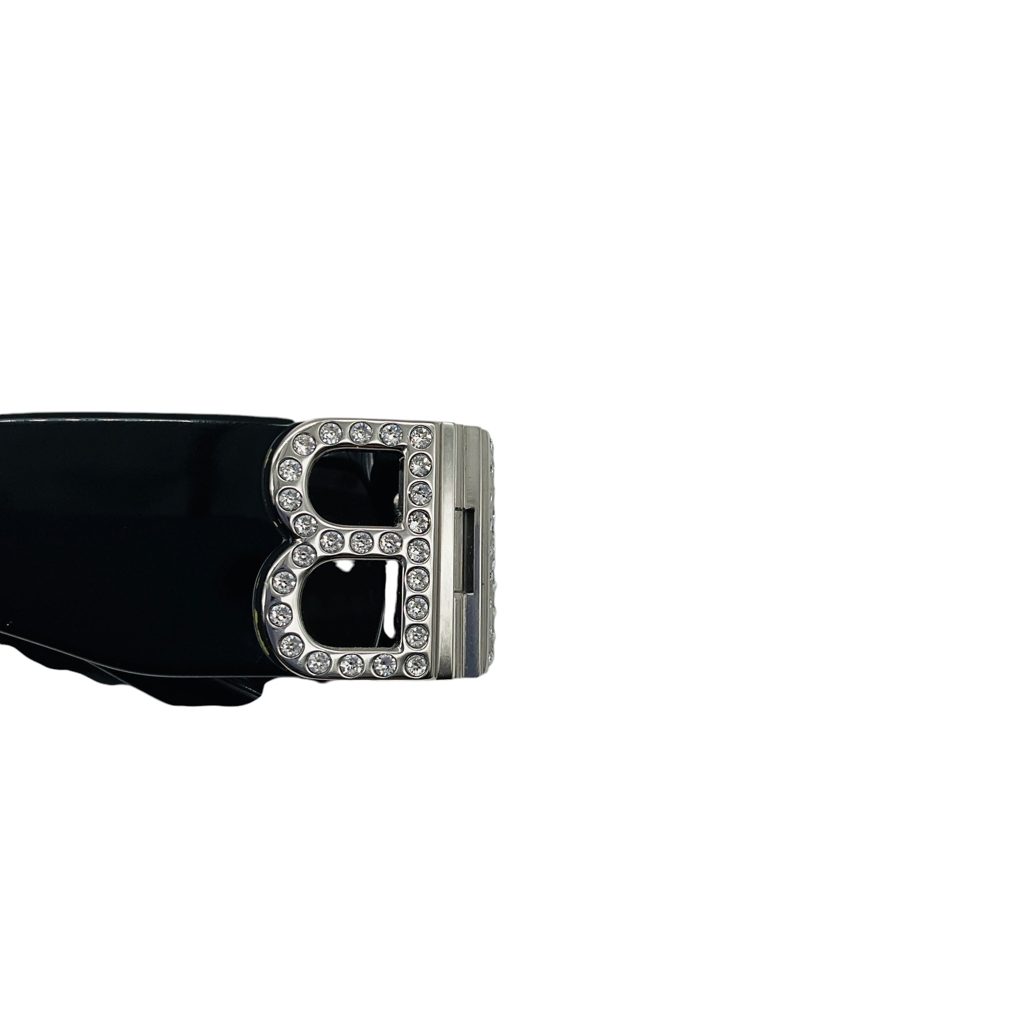 Balenciaga Black / Silver Crystal Embellished BB Logo Rectangular Shape Acetate Narrow Dynasty Sunglasses