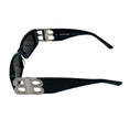 Load image into Gallery viewer, Balenciaga Black / Silver Crystal Embellished BB Logo Rectangular Shape Acetate Narrow Dynasty Sunglasses
