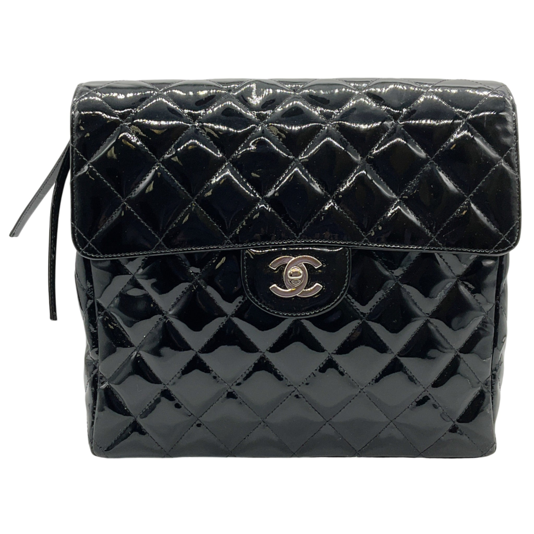 Chanel Vintage 1990's Black Quilted Patent Leather Backpack
