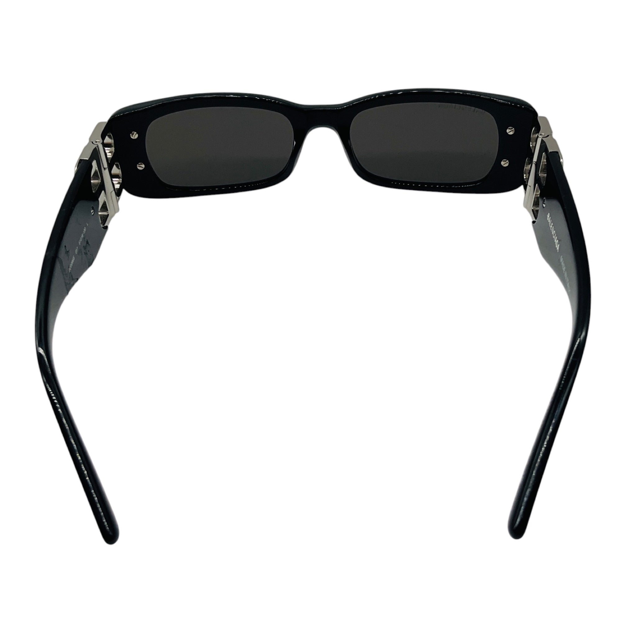 Balenciaga Black / Silver Crystal Embellished BB Logo Rectangular Shape Acetate Narrow Dynasty Sunglasses