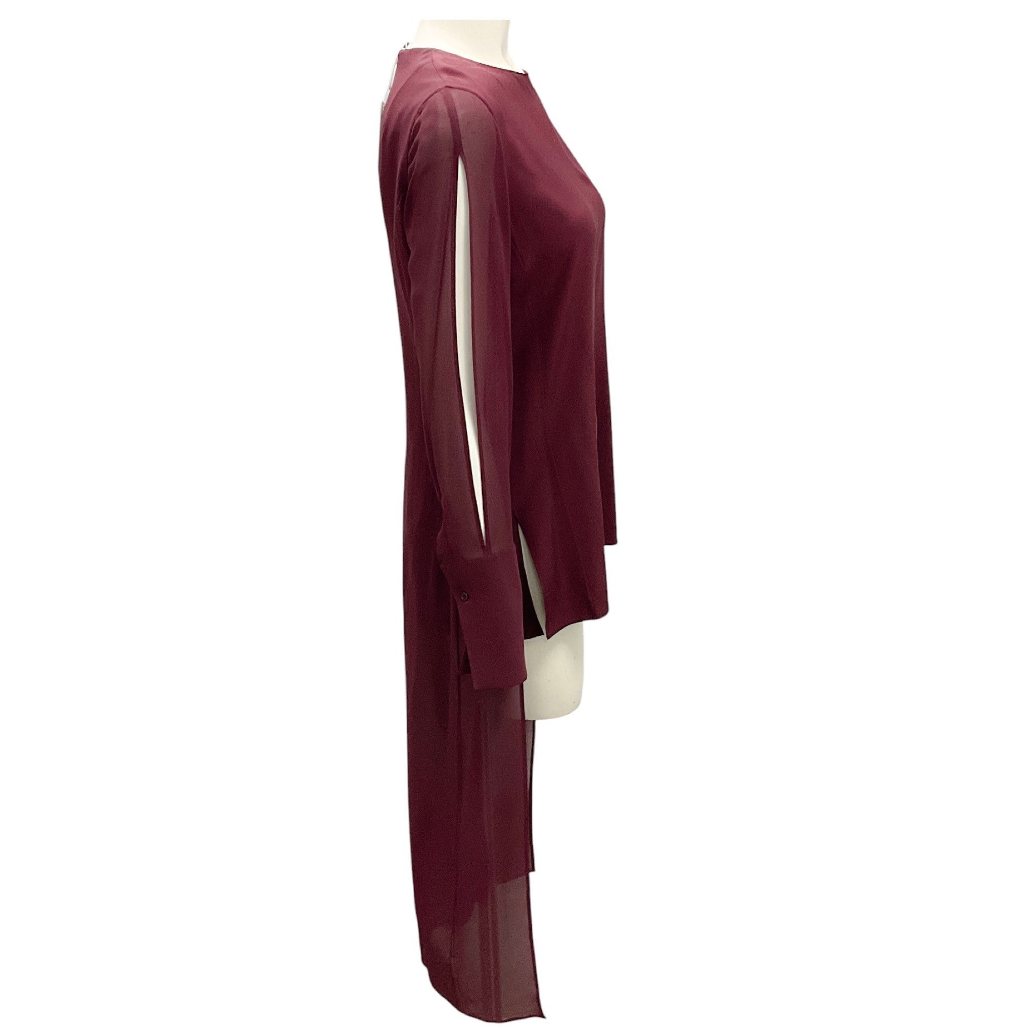 Akris Burgundy High Low Silk Top