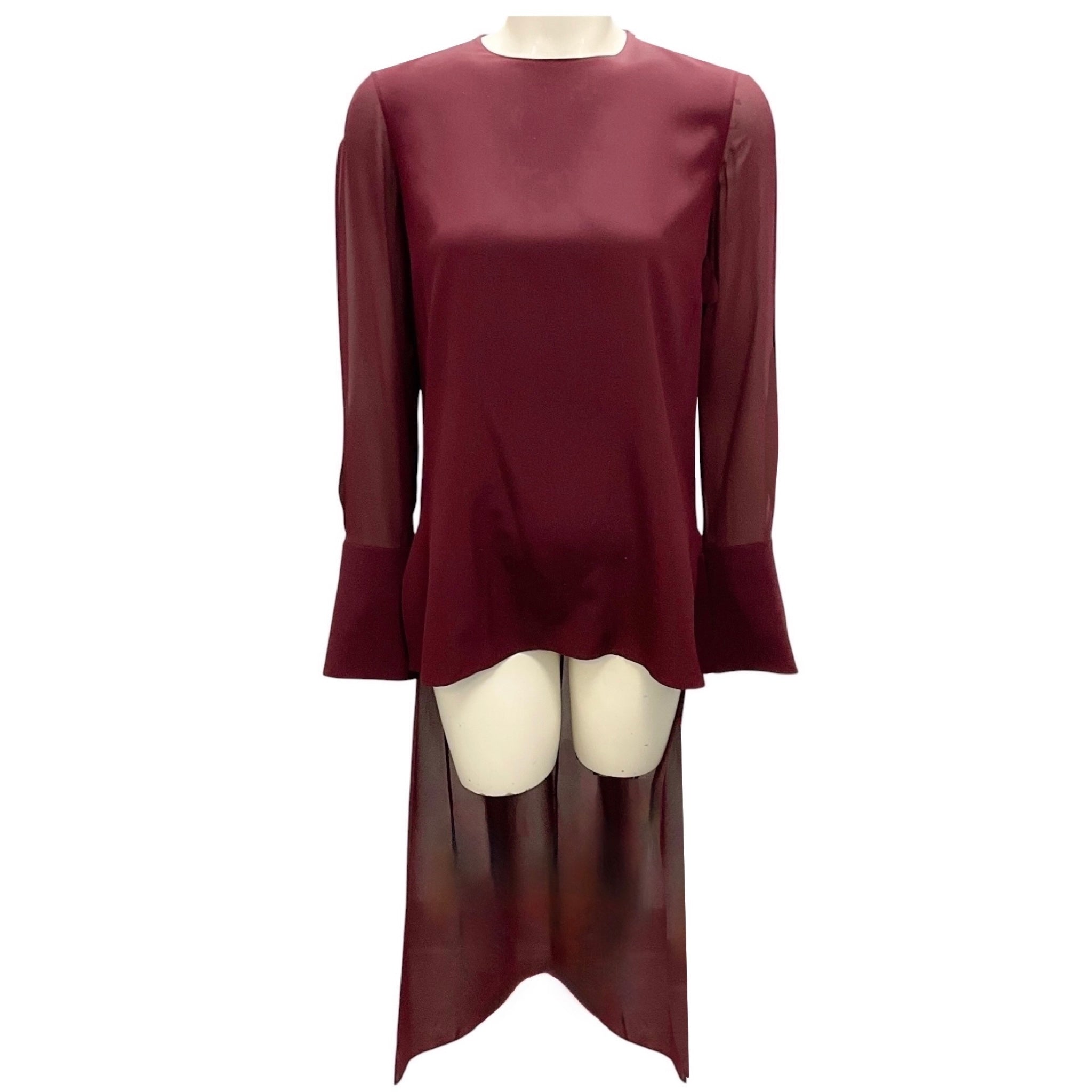 Akris Burgundy High Low Silk Top