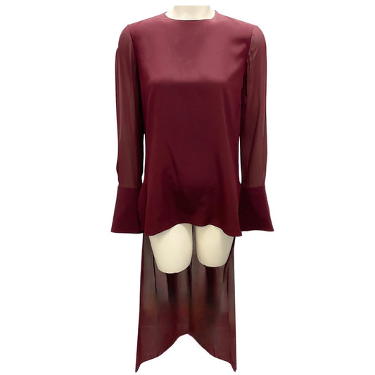 Akris Burgundy High Low Silk Top
