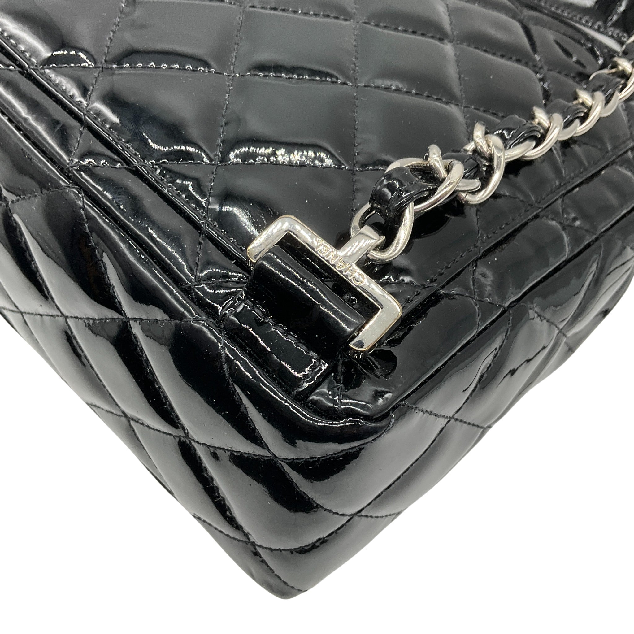 Chanel Vintage 1990's Black Quilted Patent Leather Backpack
