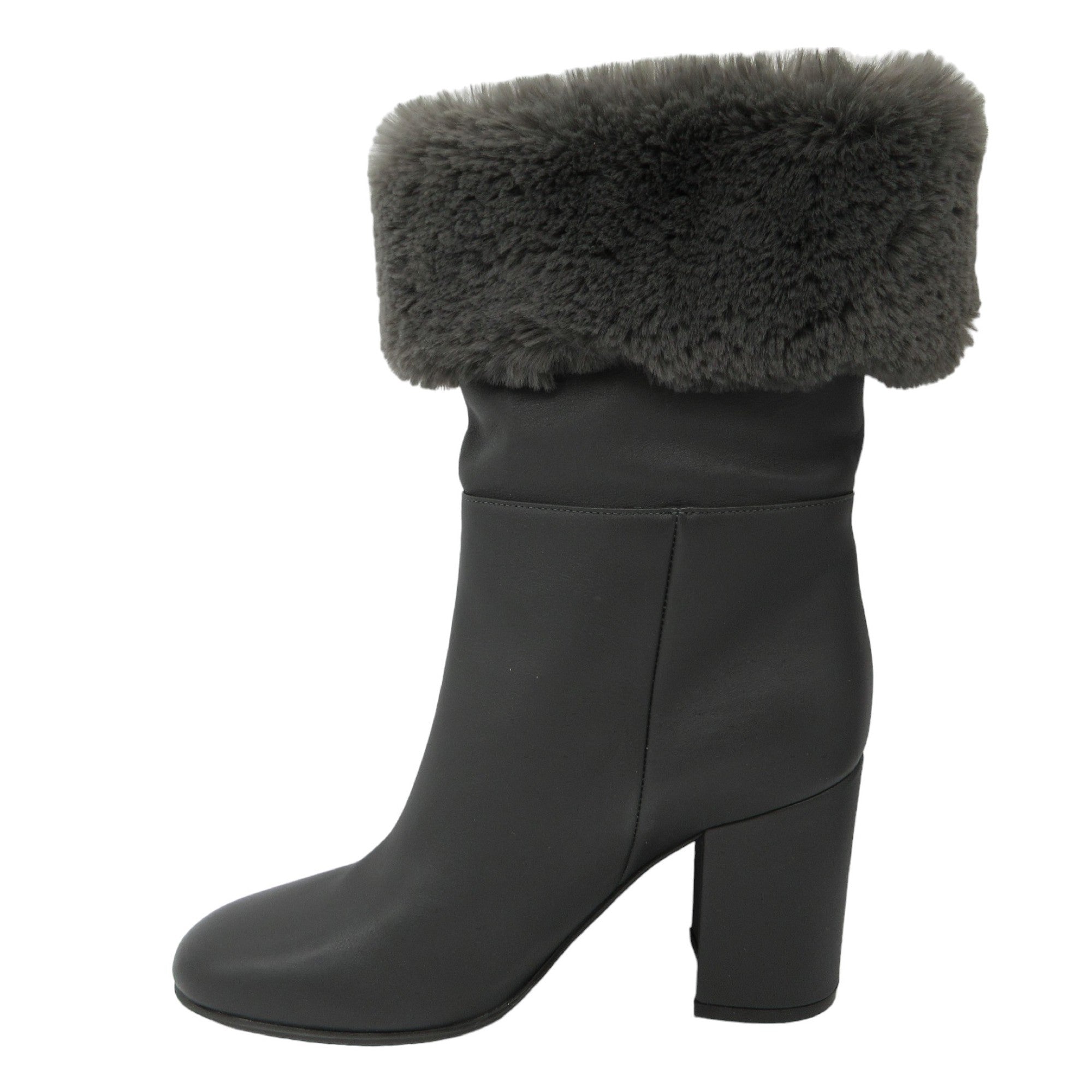 Gianvito Rossi Grey Boston Faux Fur Trimmed Leather Boots