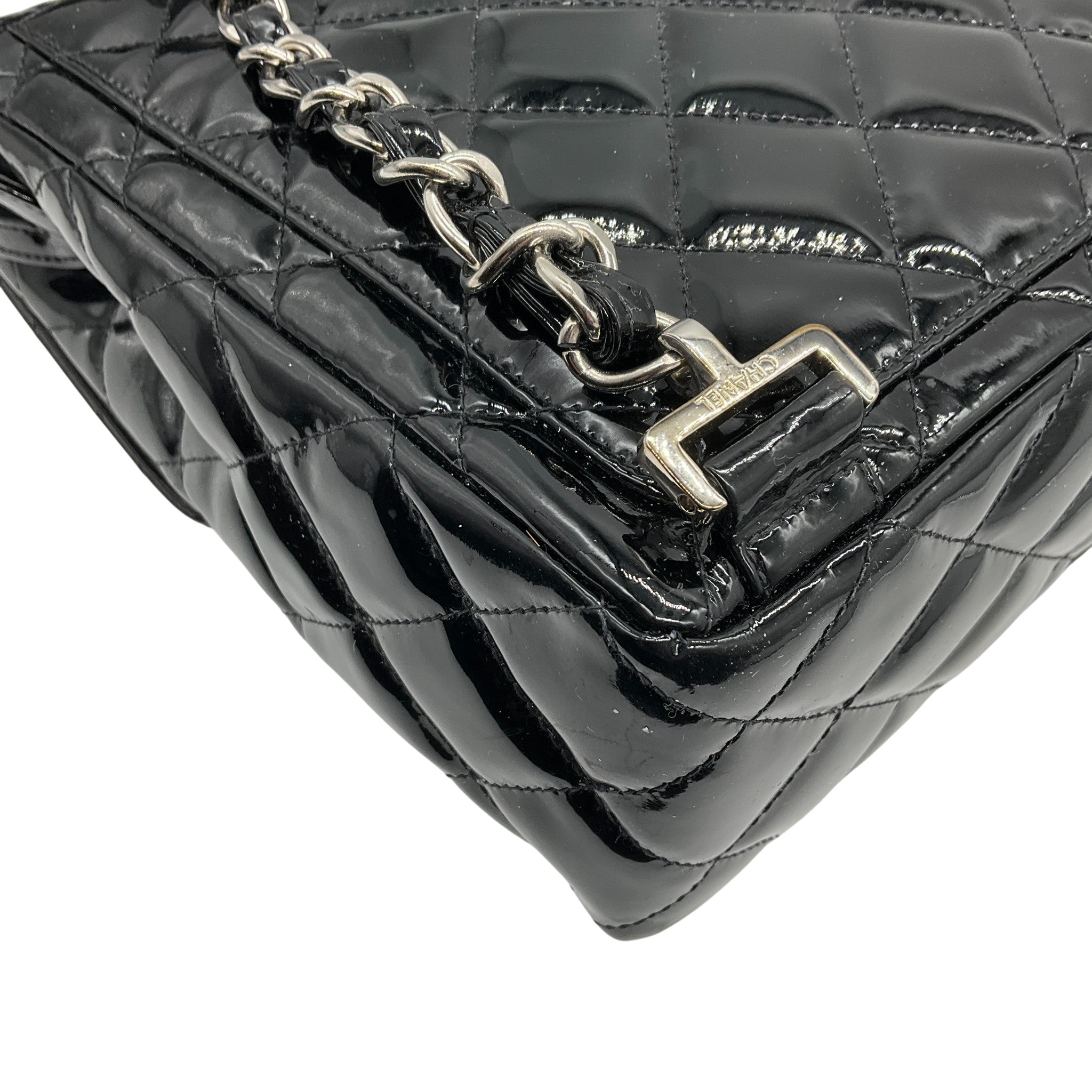 Chanel Vintage 1990's Black Quilted Patent Leather Backpack