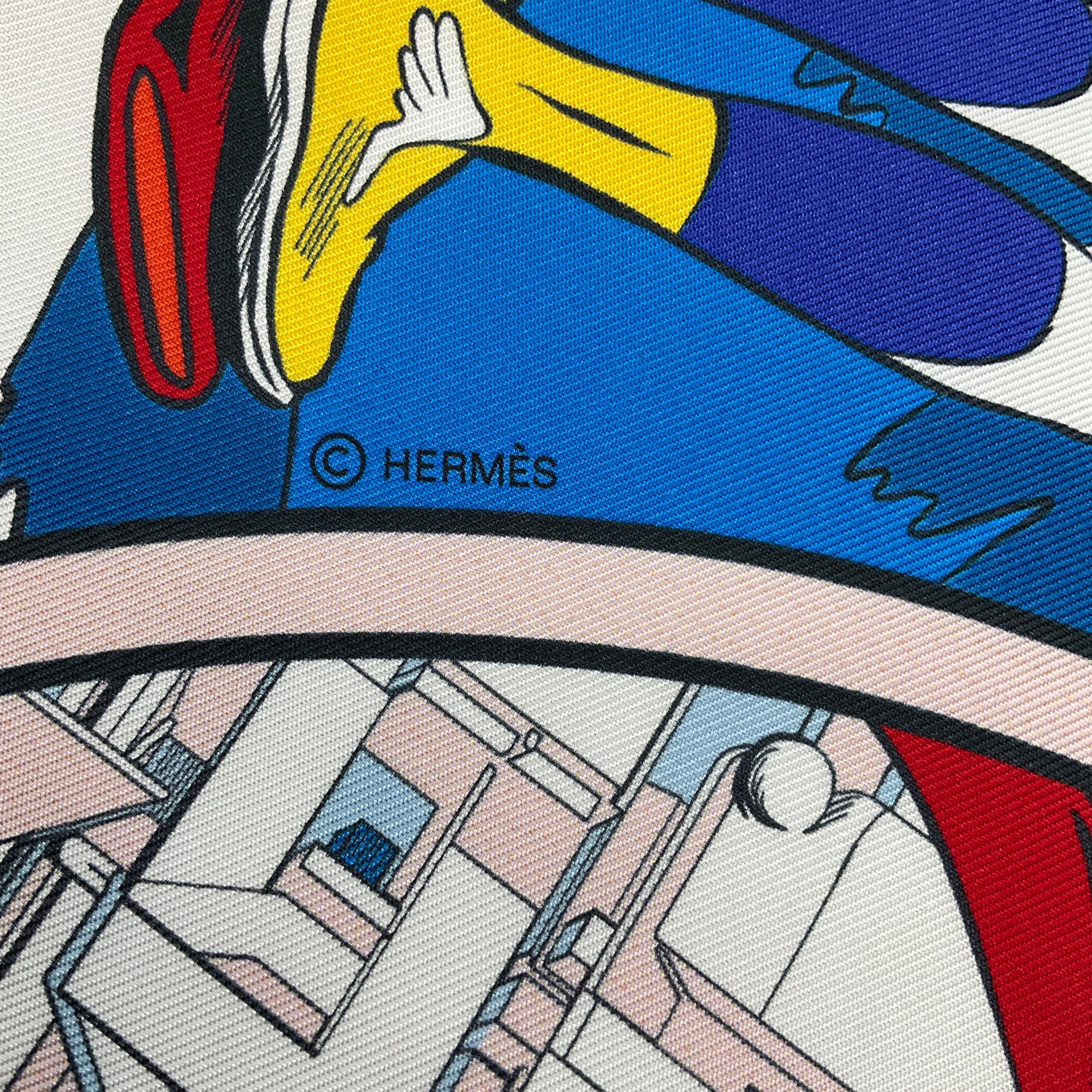 Hermes Red / White / Blue Multi Le Premier Chant Wow Silk Scarf