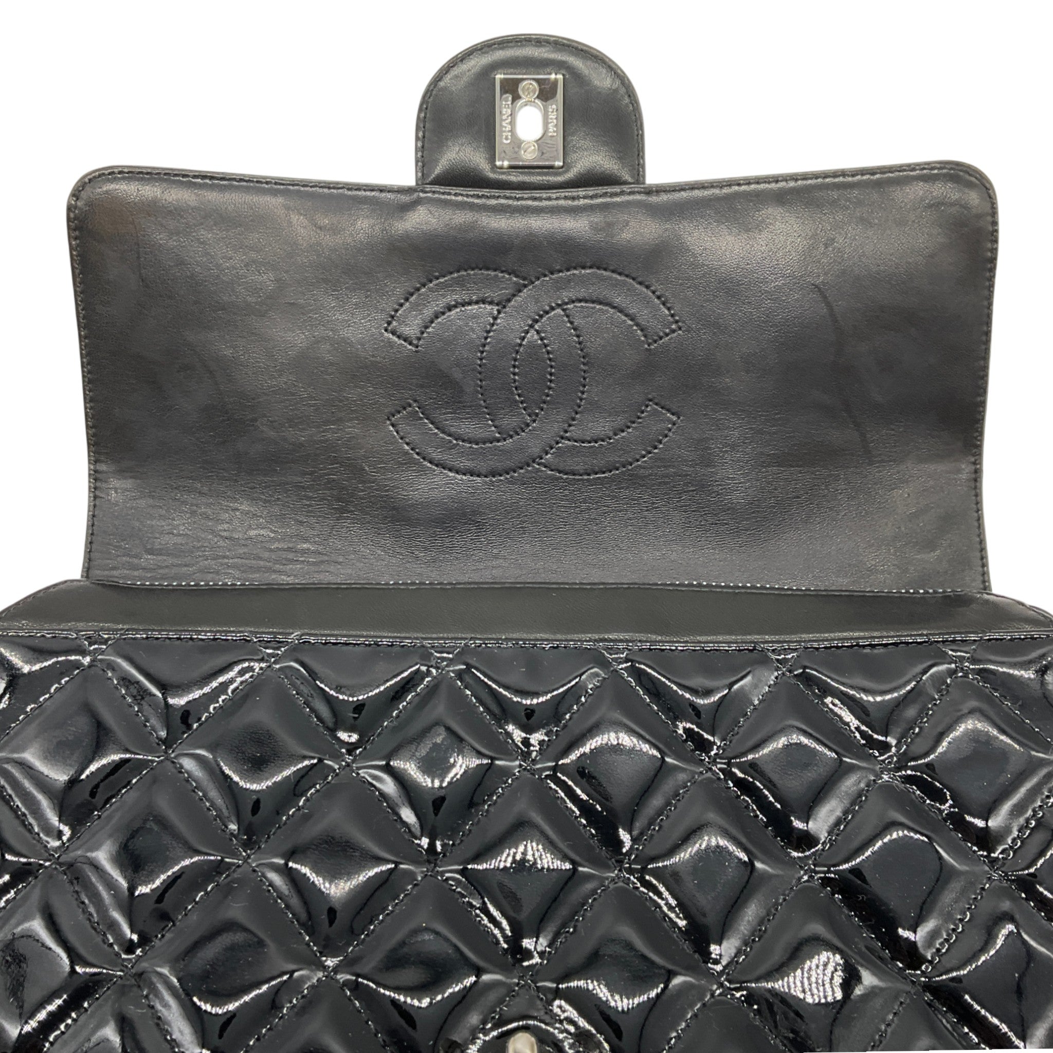 Chanel Vintage 1990's Black Quilted Patent Leather Backpack