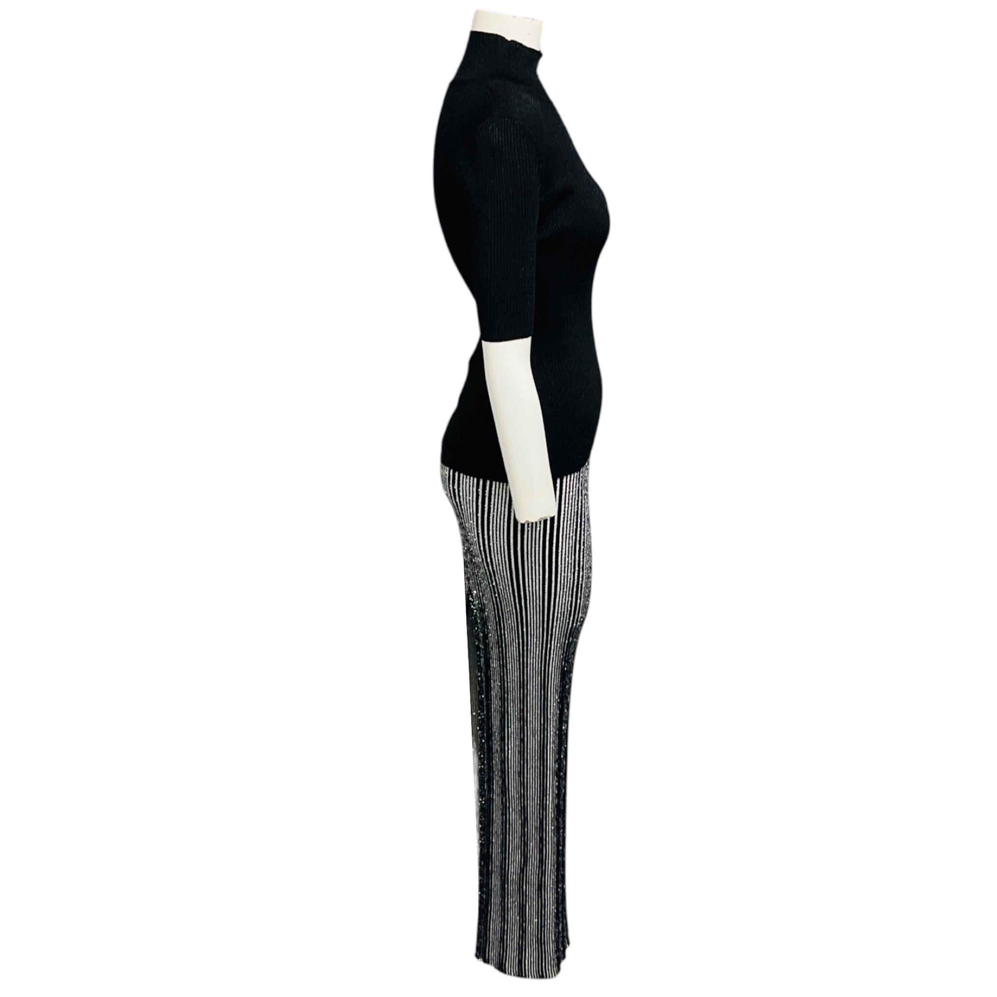 Missoni Black Shimmer Knit Top and Black / White / Silver Metallic Sequined Knit Maxi Skirt