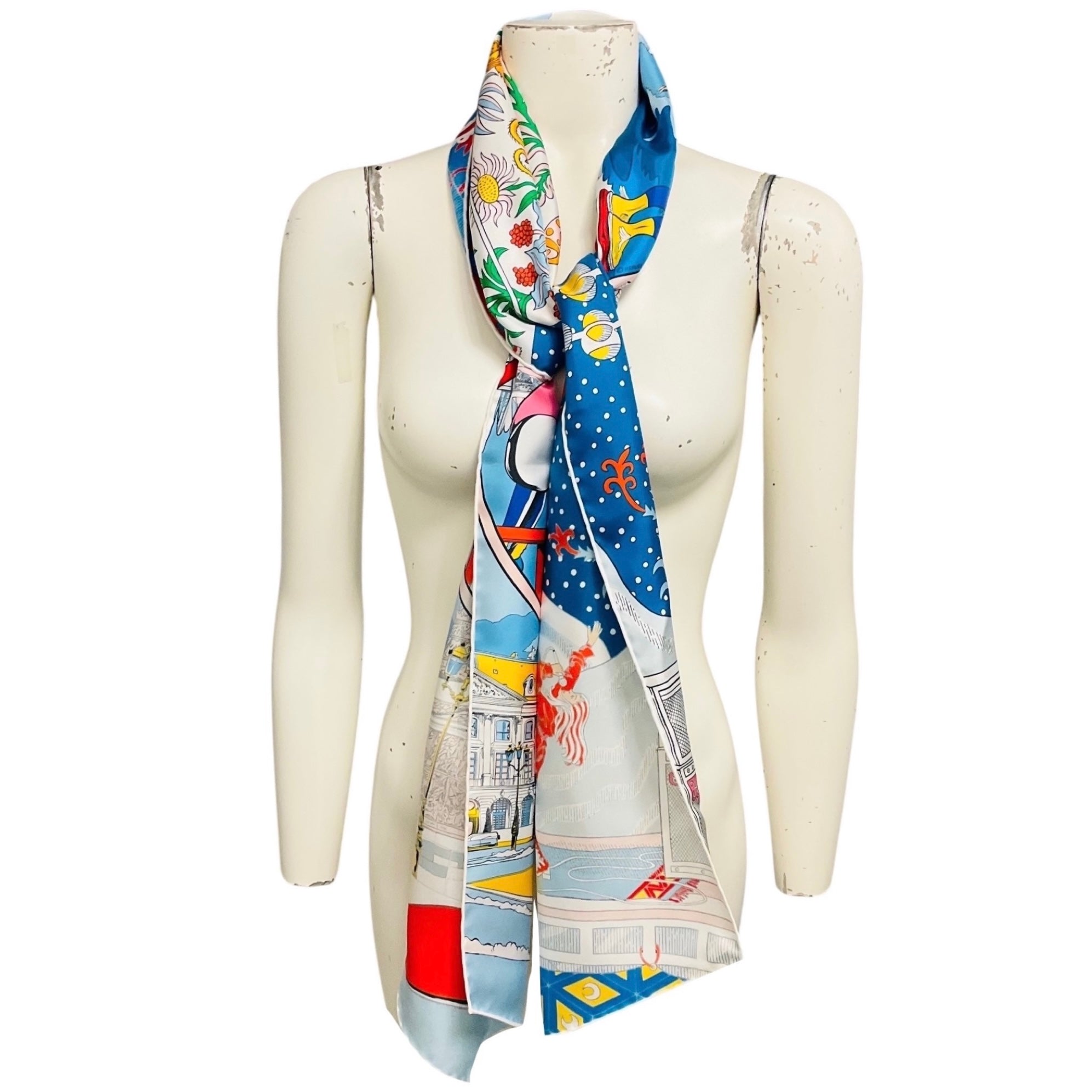 Hermes Red / White / Blue Multi Le Premier Chant Wow Silk Scarf