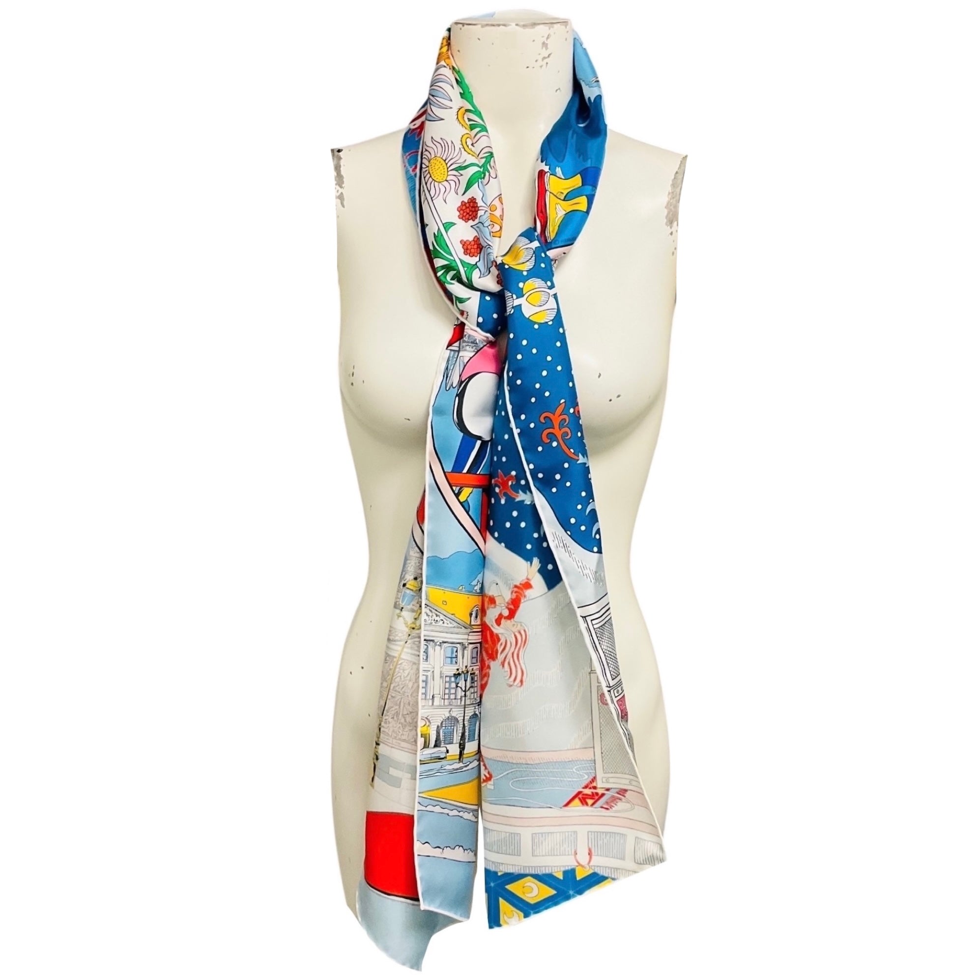 Hermes Red / White / Blue Multi Le Premier Chant Wow Silk Scarf