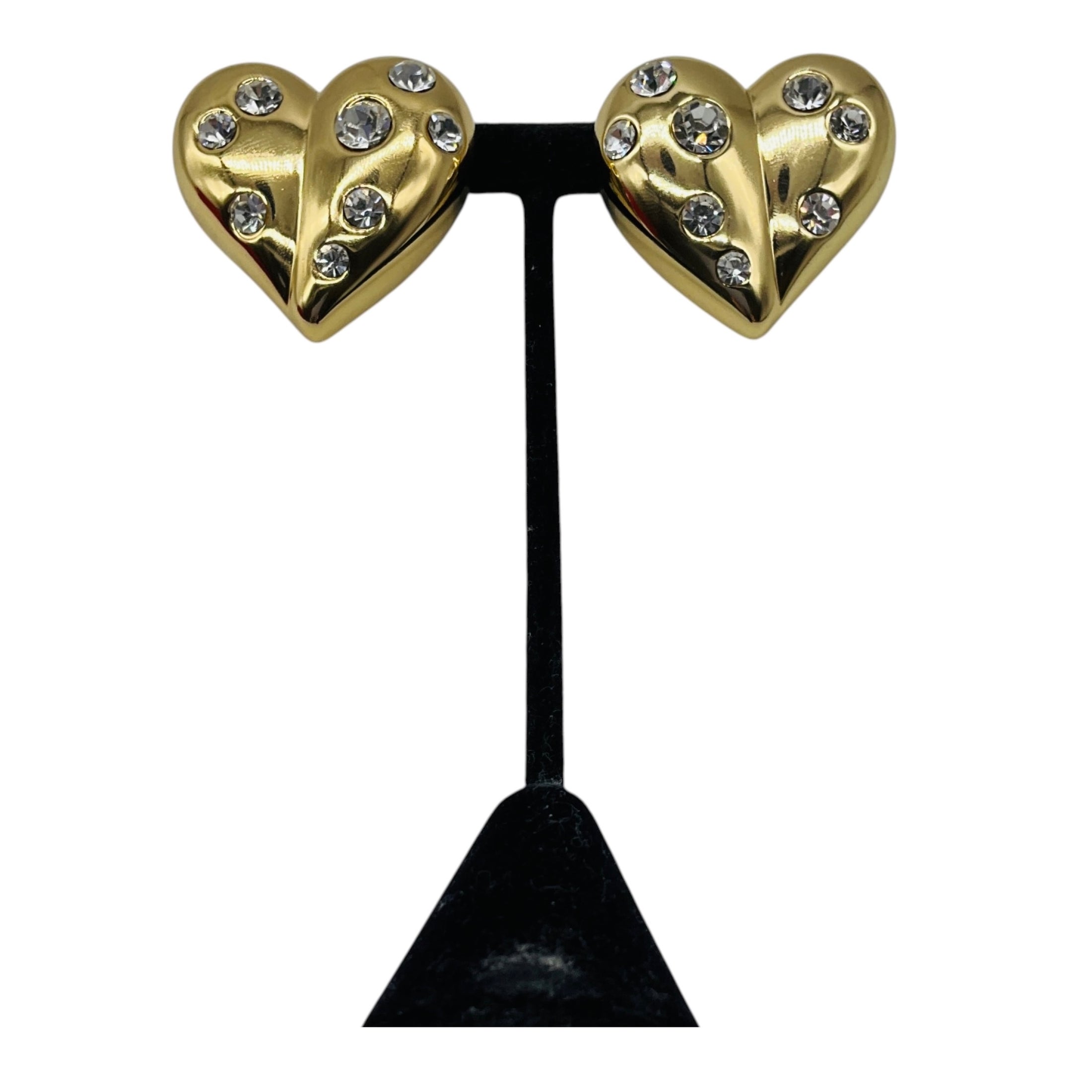 Carolina Herrera Gold Molded Heart Stud Embellished Clip On Earrings