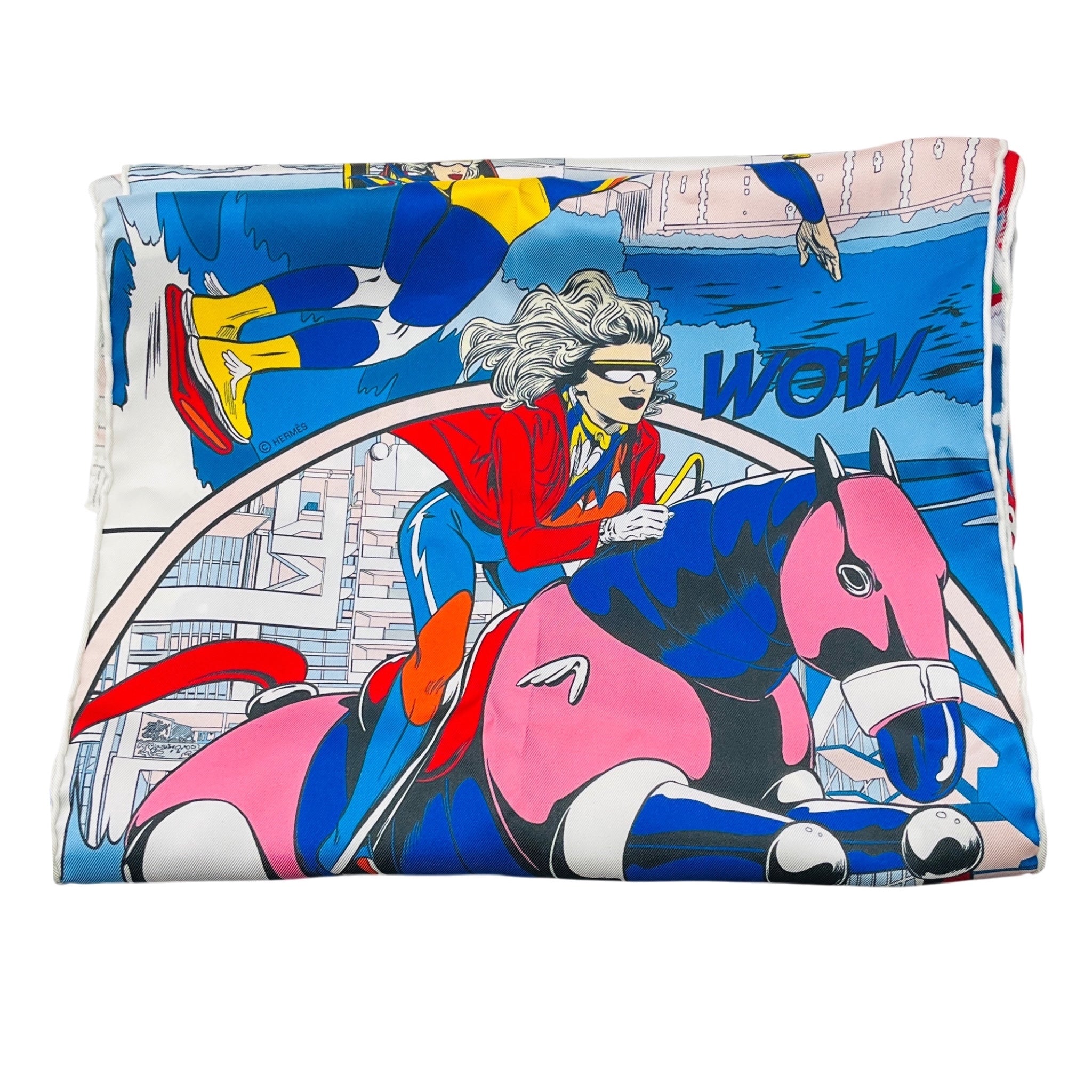 Hermes Red / White / Blue Multi Le Premier Chant Wow Silk Scarf