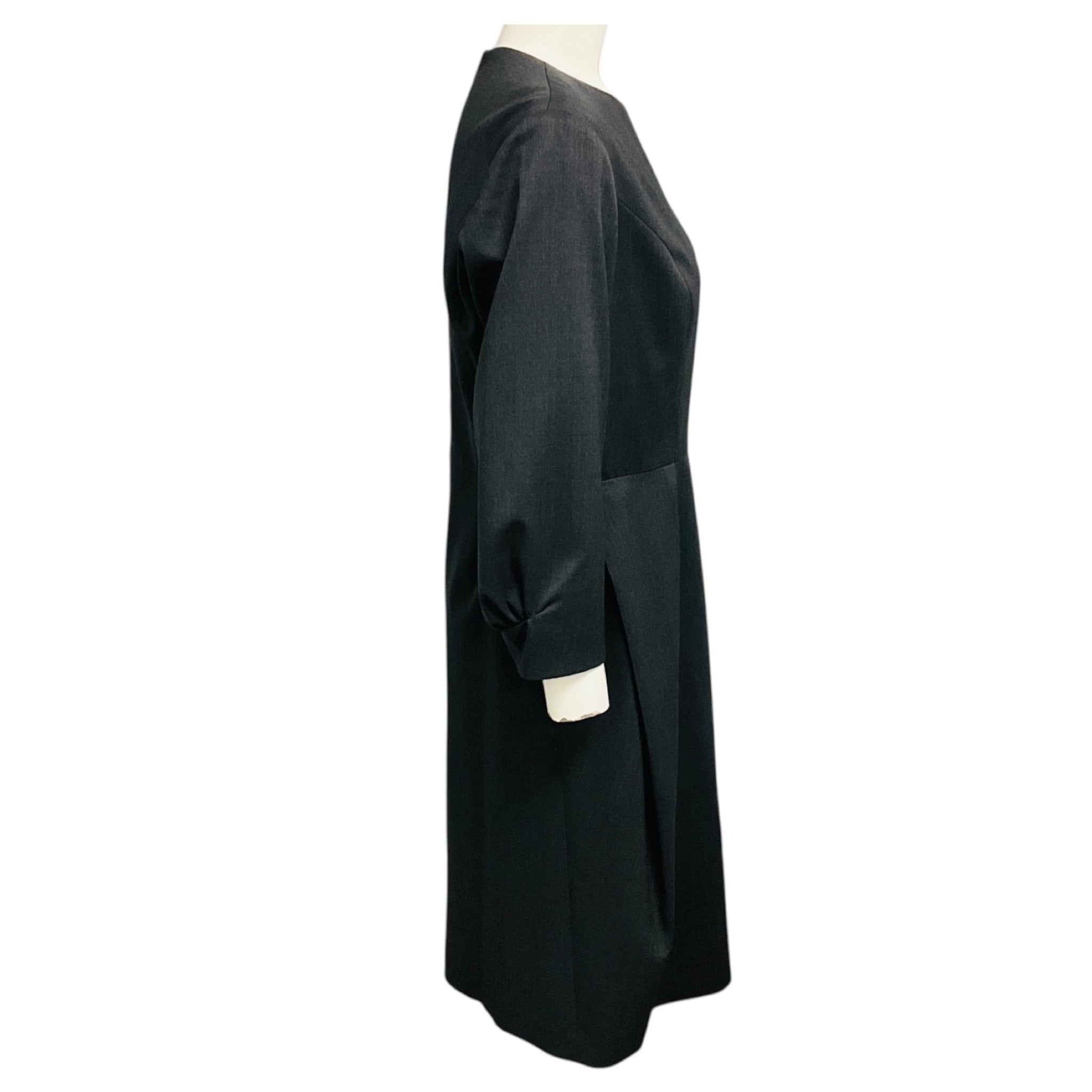 Yves Saint Laurent Charcoal Grey Wool Midi Dress
