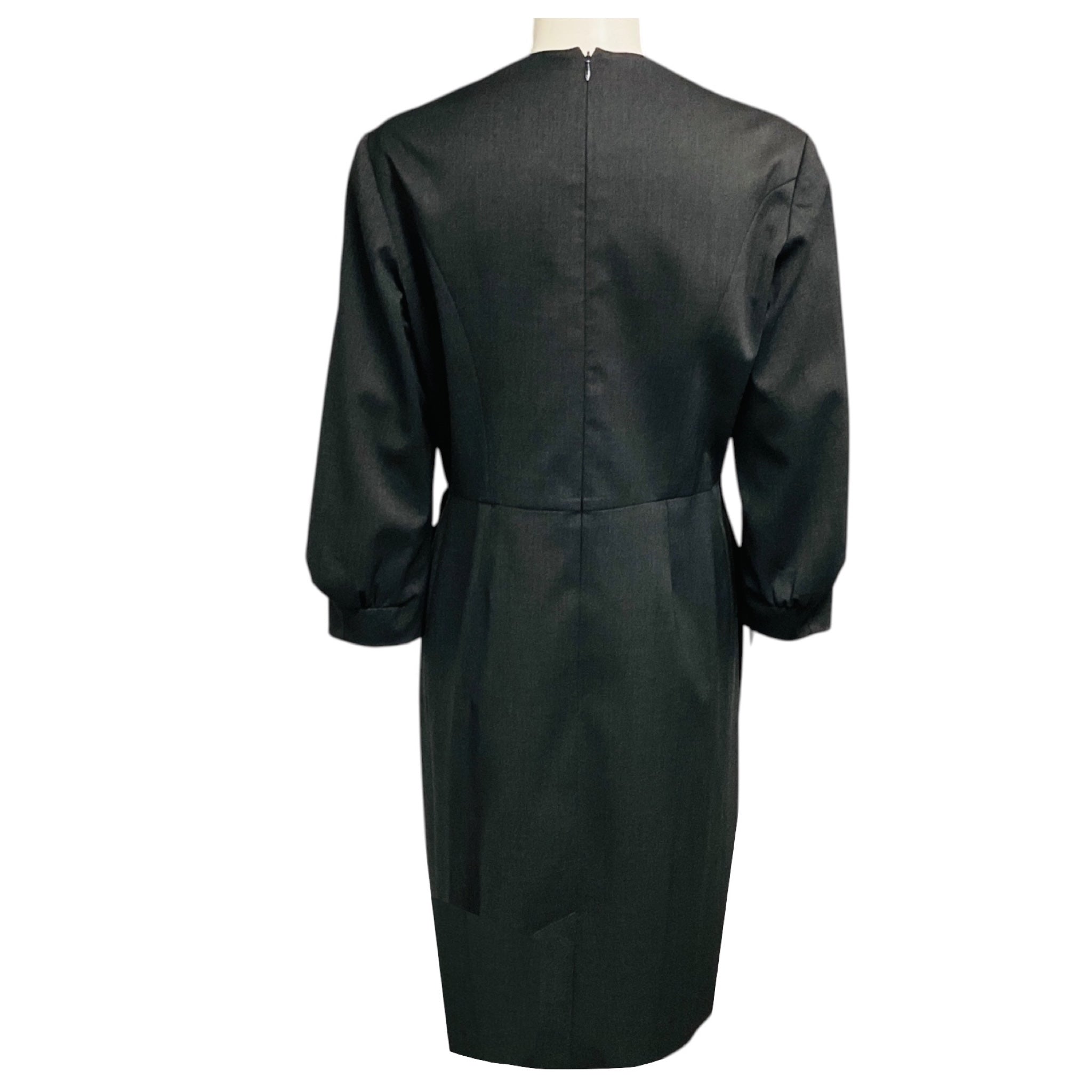 Yves Saint Laurent Charcoal Grey Wool Midi Dress