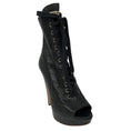 Load image into Gallery viewer, Miu Miu Black Peep Toe Lace-Up Platform Leather Boots
