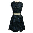 Load image into Gallery viewer, Erdem Navy Blue / Black Feather Embellished Floral Jacquard Mini Cocktail Dress
