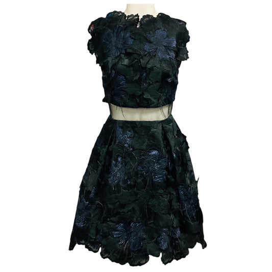 Erdem Navy Blue / Black Feather Embellished Floral Jacquard Mini Cocktail Dress