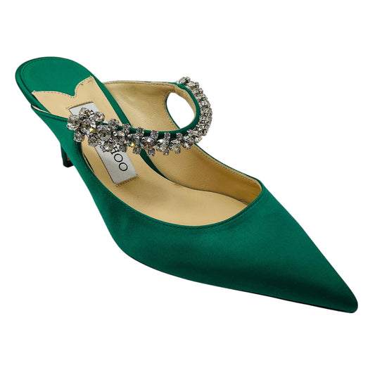 Jimmy Choo Emerald Bing 65 Satin Mules with Crystal Strap