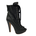 Load image into Gallery viewer, Miu Miu Black Peep Toe Lace-Up Platform Leather Boots
