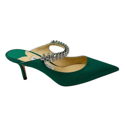 Jimmy Choo Emerald Bing 65 Satin Mules with Crystal Strap