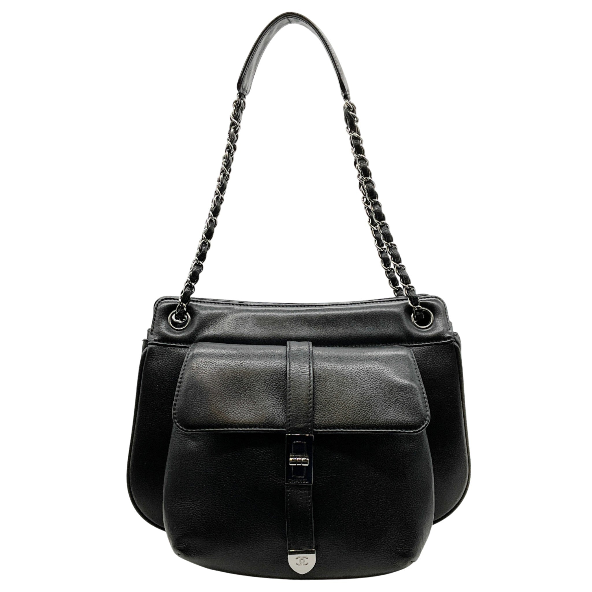 Chanel 2003 Black Leather Mademoiselle Lock Shoulder Bag
