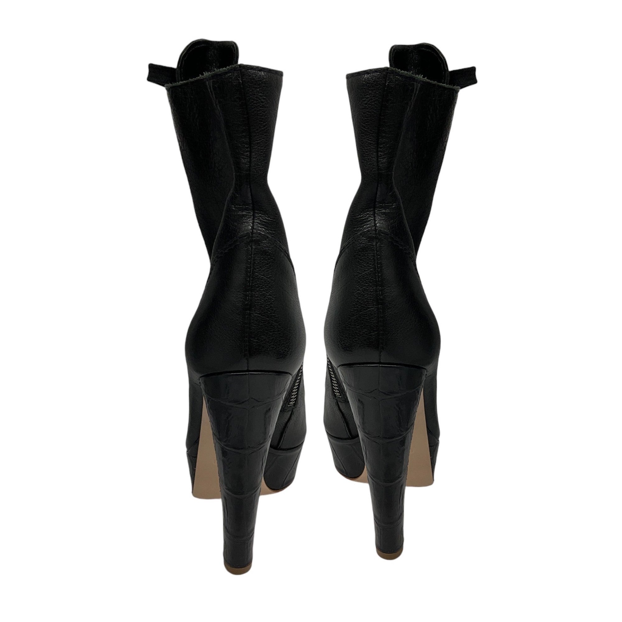 Miu Miu Black Peep Toe Lace-Up Platform Leather Boots