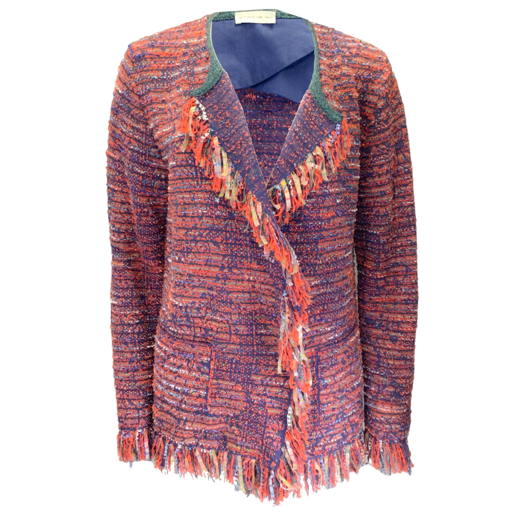 Etro Red / Blue Multi Fringed Tweed Jacket