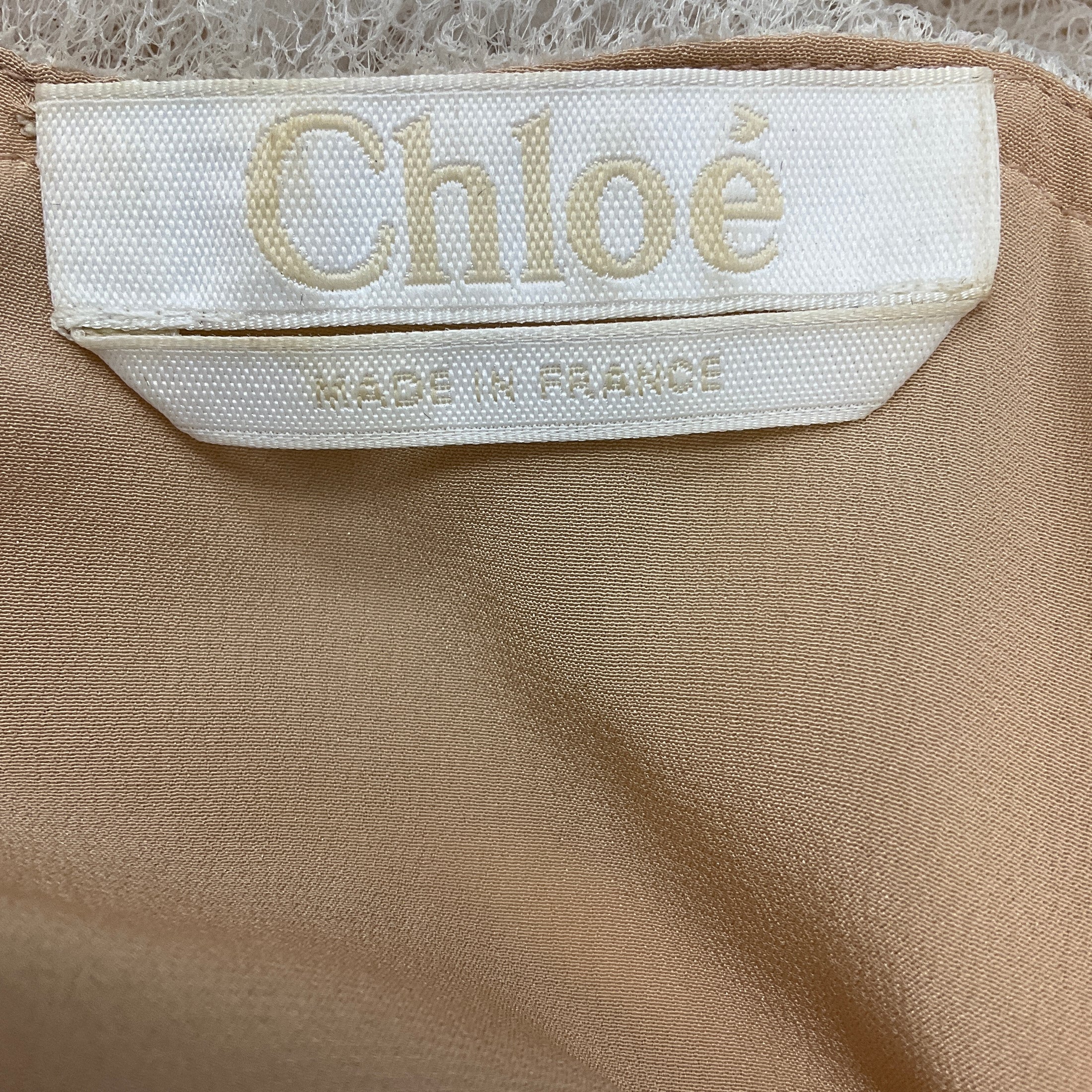 Chloe Milk Long Sleeved Mesh Tulle Lace Overlay Silk Blouse