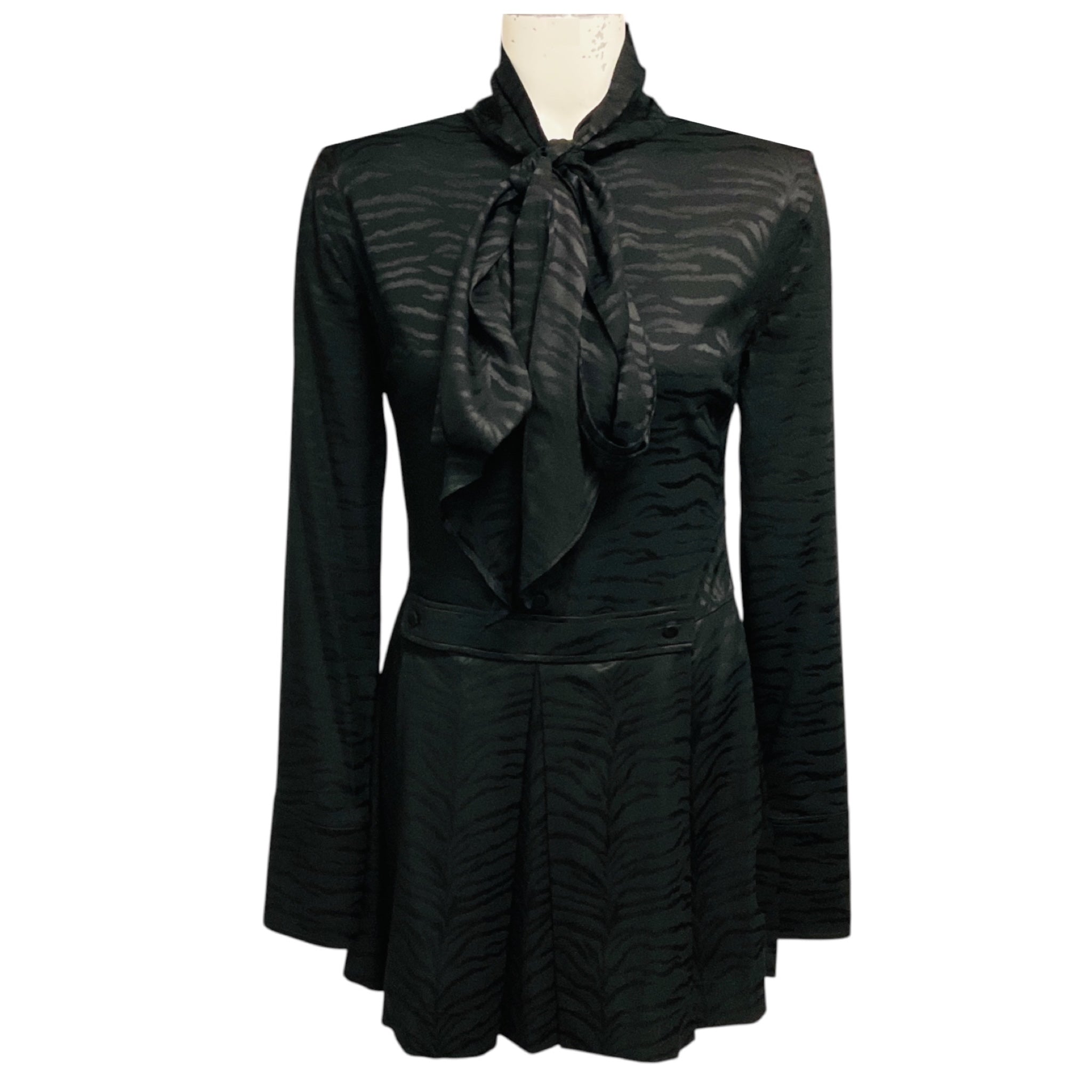 Stella McCartney Black Tie-Neck Long Sleeved Silk Mini Dress