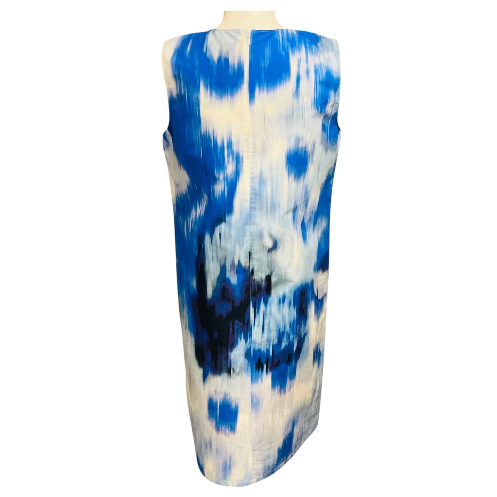Carolina Herrera Blue / White Printed Sleeveless Shift Dress