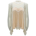 Load image into Gallery viewer, Chloe Milk Long Sleeved Mesh Tulle Lace Overlay Silk Blouse
