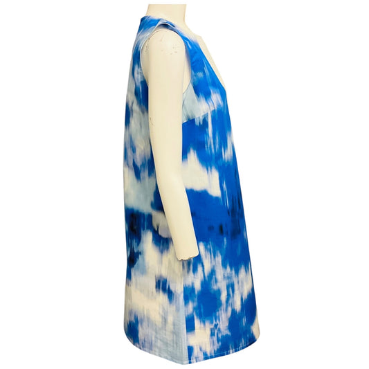 Carolina Herrera Blue / White Printed Sleeveless Shift Dress
