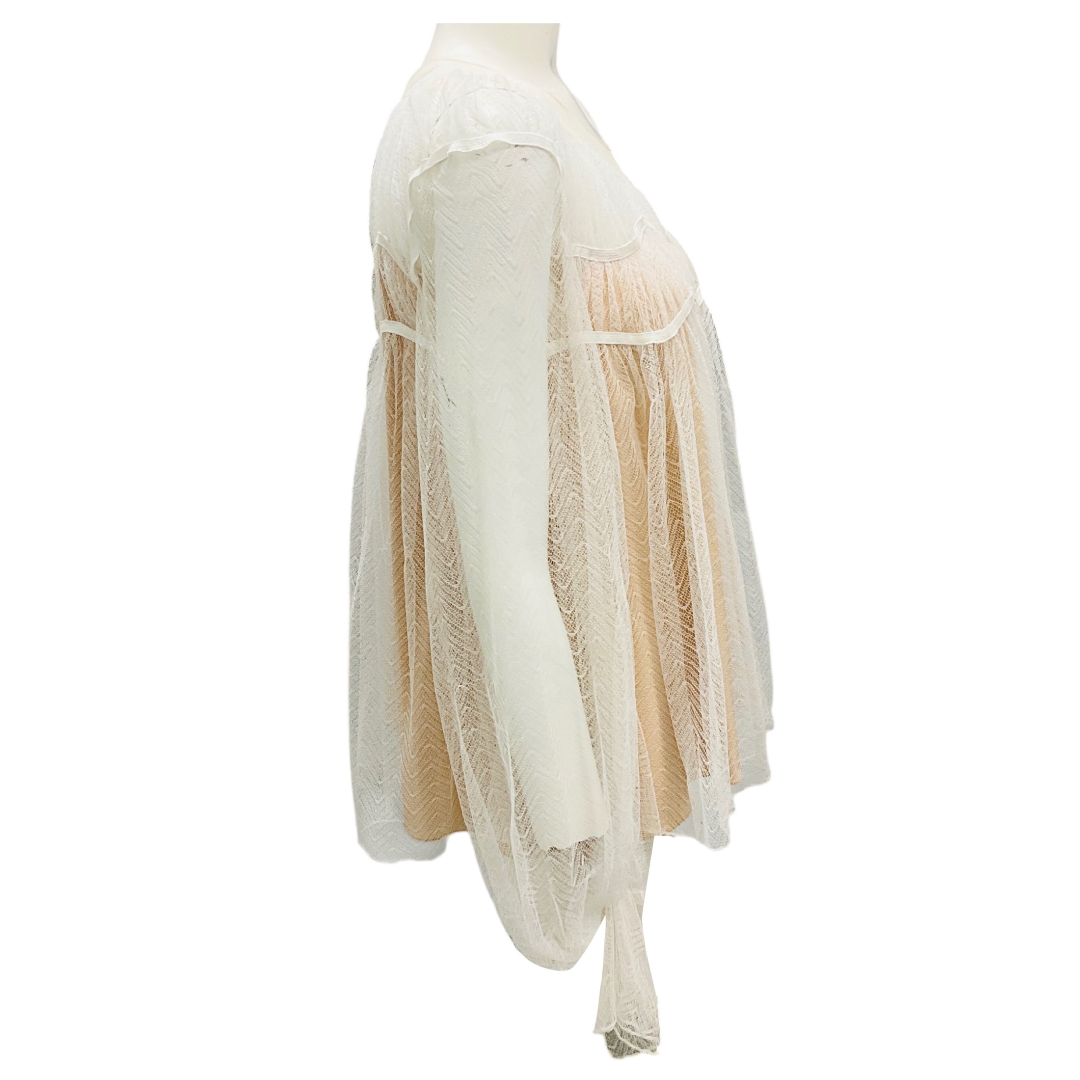 Chloe Milk Long Sleeved Mesh Tulle Lace Overlay Silk Blouse