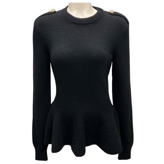 Alexander McQueen Black / Gold Button Detail Long Sleeved Knit Peplum Sweater