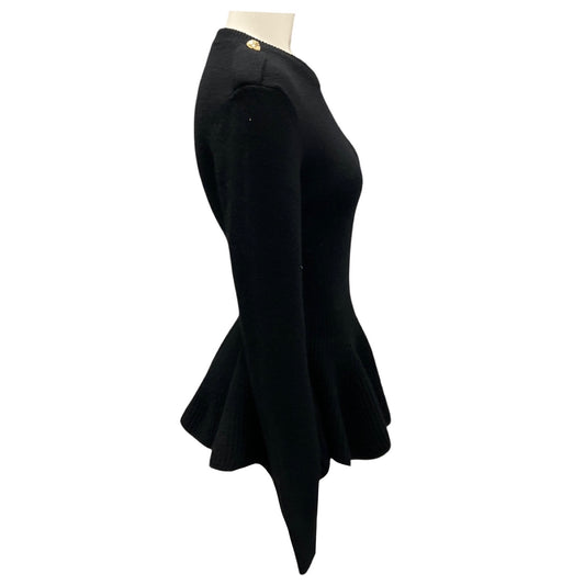 Alexander McQueen Black / Gold Button Detail Long Sleeved Knit Peplum Sweater