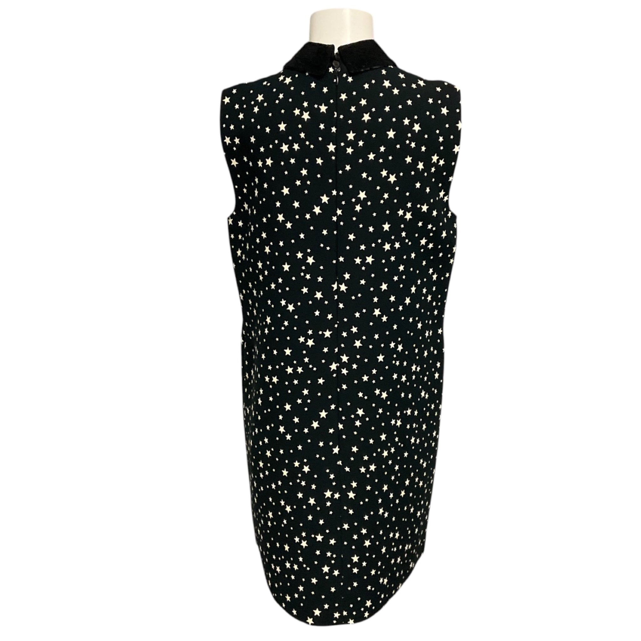 Miu Miu Black / Ivory Star Print Crepe Dress with Sequin Collar