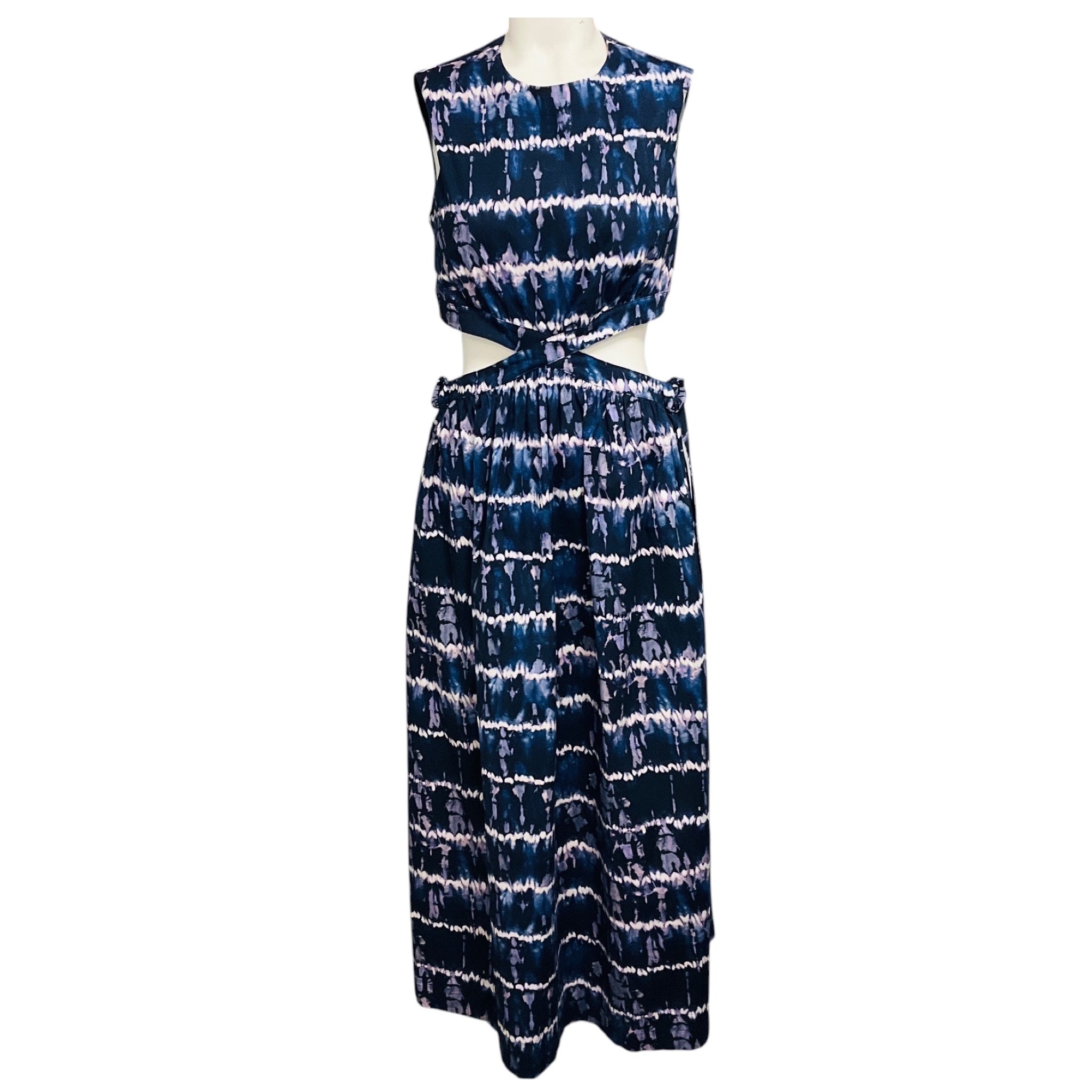 Altuzarra Navy Blue / Purple Ashima Tie Dye Print Cut Out Midi Dress 