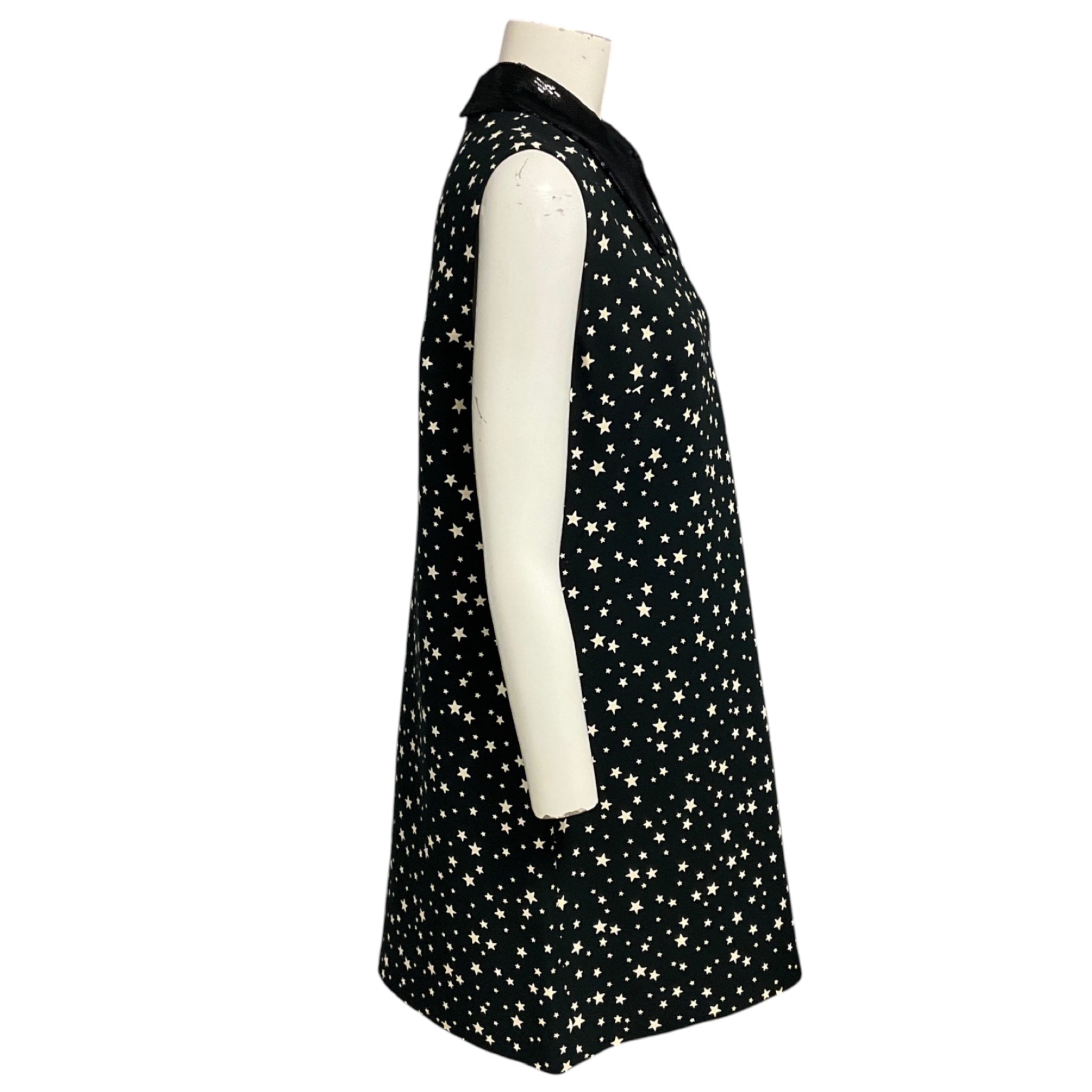 Miu Miu Black / Ivory Star Print Crepe Dress with Sequin Collar